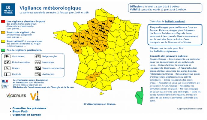 Le Maine-et-Loire placé en vigilance orange pour un risque d’orages et d’inondations